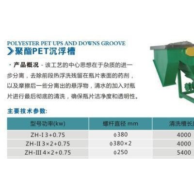 安徽河南甘肅浙江江蘇聚酯PET漂谷機、沉浮槽、清洗槽振航塑料機械