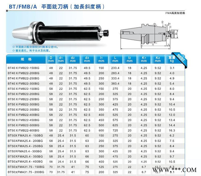 BT/FMB/A平面銑刀柄（加長斜度柄）數控刀具數控銑床加工中心刀具