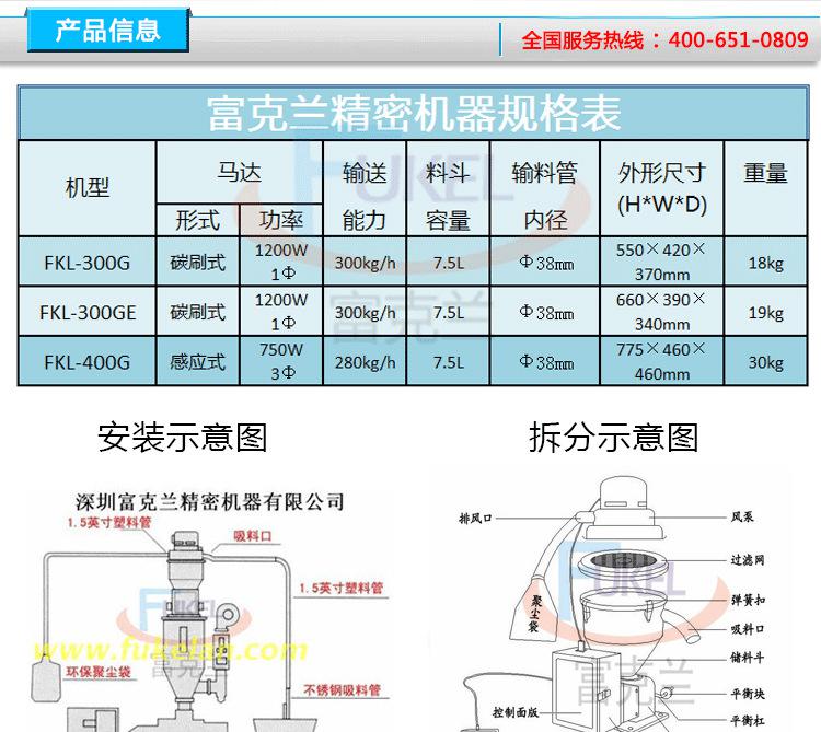 富克蘭300G真空上料機，塑料顆粒吸料機