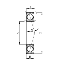 主軸軸承 B7005-C-T-P4S, 調(diào)節(jié)，成對安裝，接觸角 α = 15°，限制公差